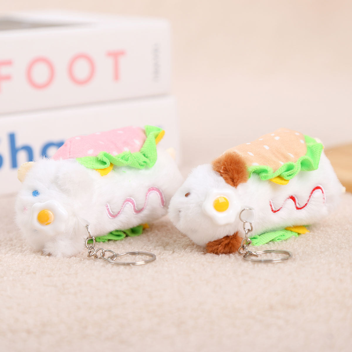 Cute Poached Egg Hot Dog Plush Toy School Bag Pendant Doll Keychain Creative Gift Ornament Women Wholesale