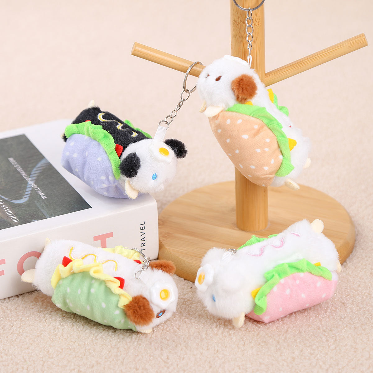 Cute Poached Egg Hot Dog Plush Toy School Bag Pendant Doll Keychain Creative Gift Ornament Women Wholesale
