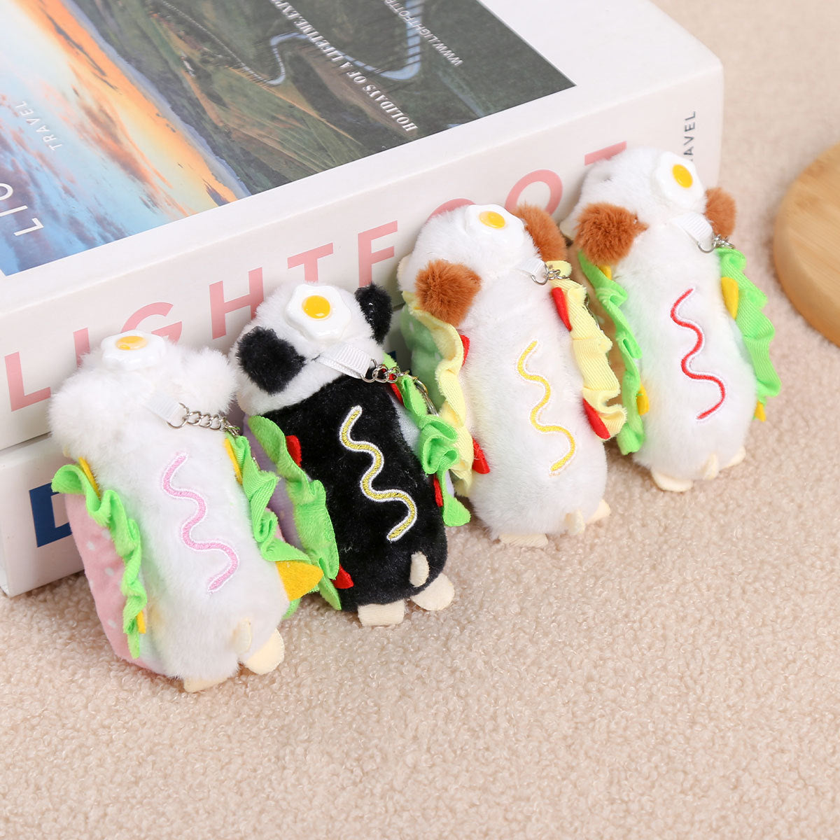 Cute Poached Egg Hot Dog Plush Toy School Bag Pendant Doll Keychain Creative Gift Ornament Women Wholesale